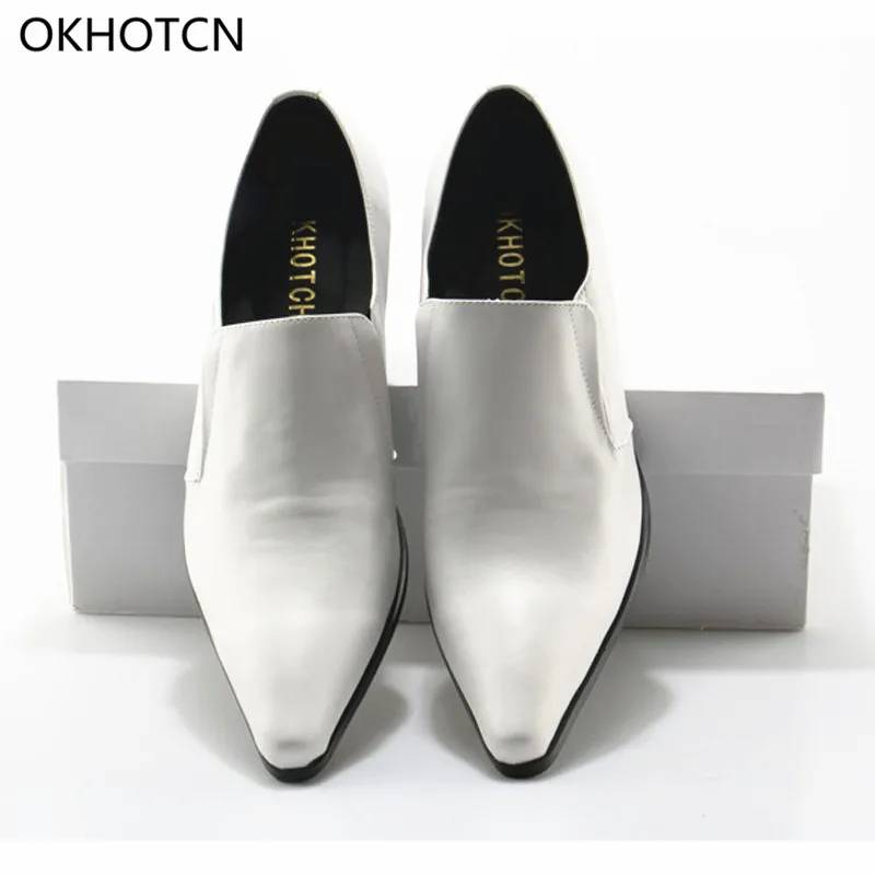 Okhotcn Cuir Slip Italien Sur 46 Sapato Taille Mode Masculino Mocassins Grand Mariage Blanc Chaussures De Hommes Bout Pointu En rrTwZ8q