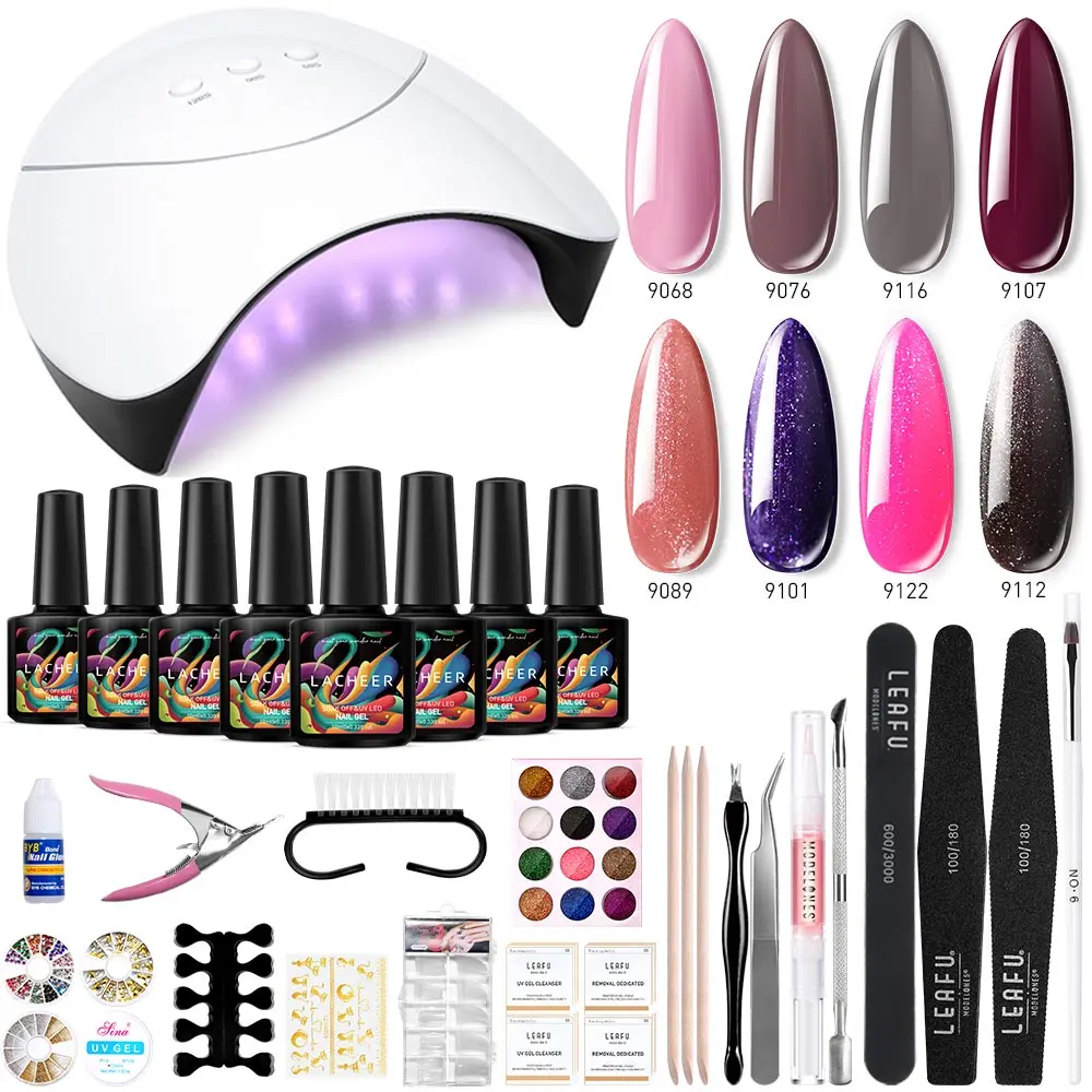 Lacheer 33 шт./лот светодиодная УФ лампа для ногтей Nail Art инструменты набор Био Гели Soak