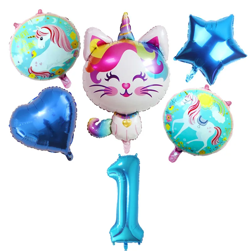 

6pcs/lot Unicorn Cat Number 0-9 Foil Balloons Cartoon Animal Ballons Baby Shower Birthday Wedding Party Decoration Kids Toy Gift