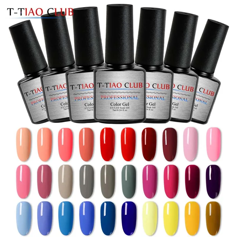 T-TIAO نادي 7 مللي نقية الألوان هلام مسمار البولندية الأظافر نقع قبالة تدريم UV هلام ورنيش DIY مسمار الفن مانيكير ورنيش زينة