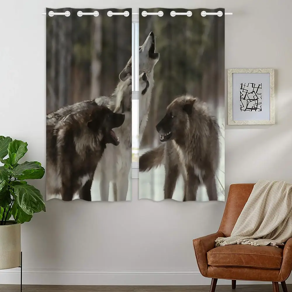

Blackout Curtains 2 Panels Grommet Curtain for Bedroom Wolves Howling In The Snow Animal