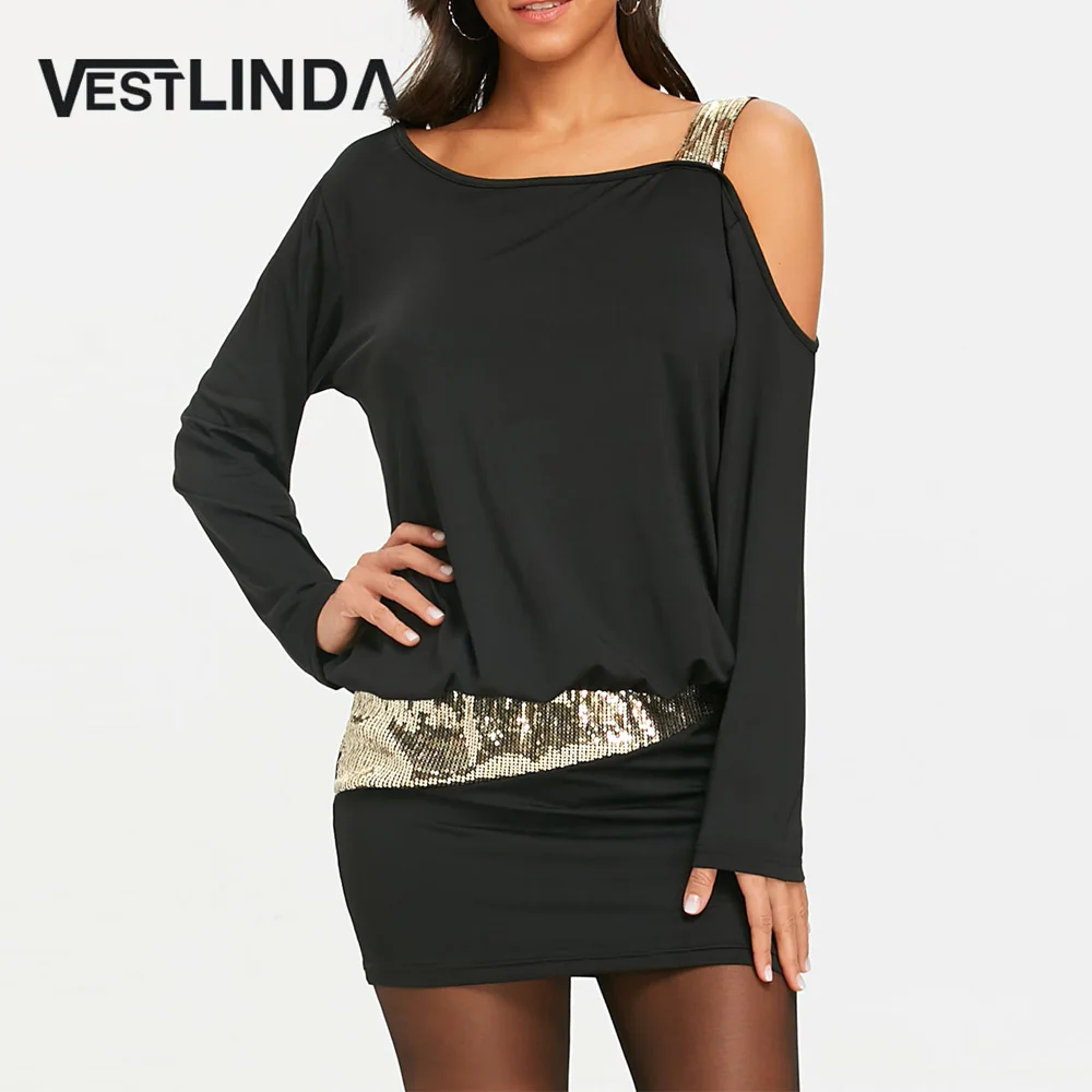 Женское платье с блестками VESTLINDA повседневное облегающее мини длинным рукавом и