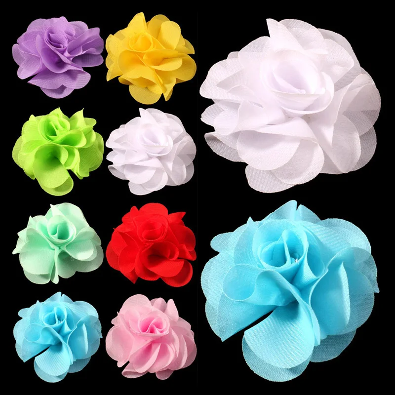 

50pcs/lot 2.6" 20 Colors Newborn Soft Chic Chiffon Flower For Kids Girl Hair Accessories Artifcial Fabric Flowers For Headbands