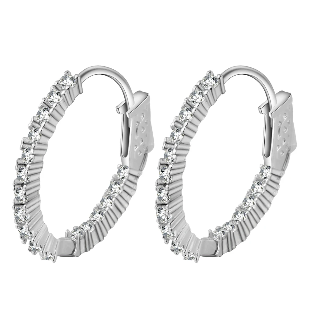 

Seanlov New Design Fashion Charm Austrian Crystal Hoop Earrings Round Shiny Silver Color Earring Fashion Jewelry For Women Gifts