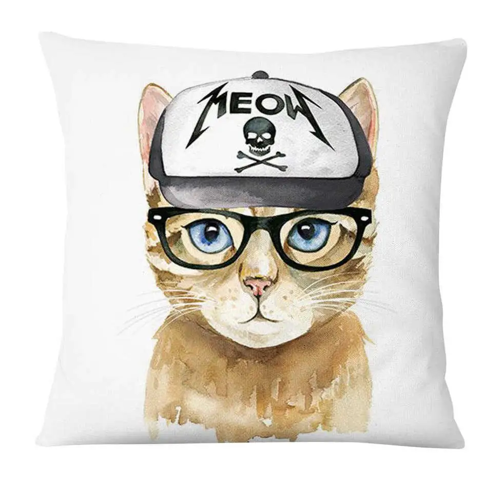 Hand Painted Cartoon Cat Digital Printed Pillowcase Home Pillow Decoration Almofadas Decorativas Para Sofa Throw Pillow 45*45 