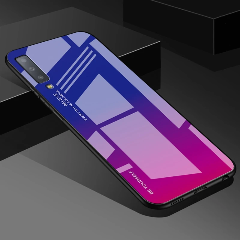 EKDME разноцветный роскошный стеклянный чехол для samsung Galaxy A7 A6 A8 Plus A5 A520 A7 A720 Aurora, чехол из закаленного стекла - Цвет: 04
