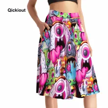 Qickitout карманные юбки сексуальные женские красочные комедии большие глаза 3D цифровой принт карманные Юбки Высокая талия Повседневная юбка плюс размер