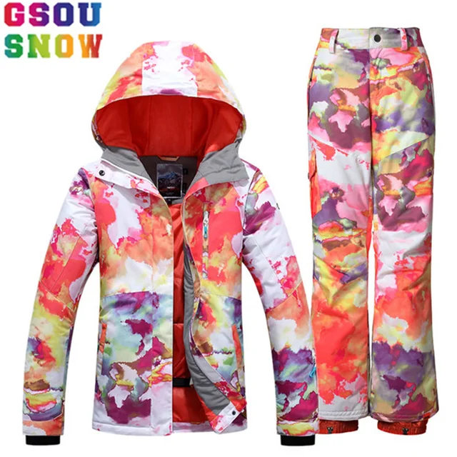 US $161.00 GSOU SNOW Brand Ski Suit Women Ski Jacket Pants Winter Skiing Snowboarding Suits Waterproof Female 