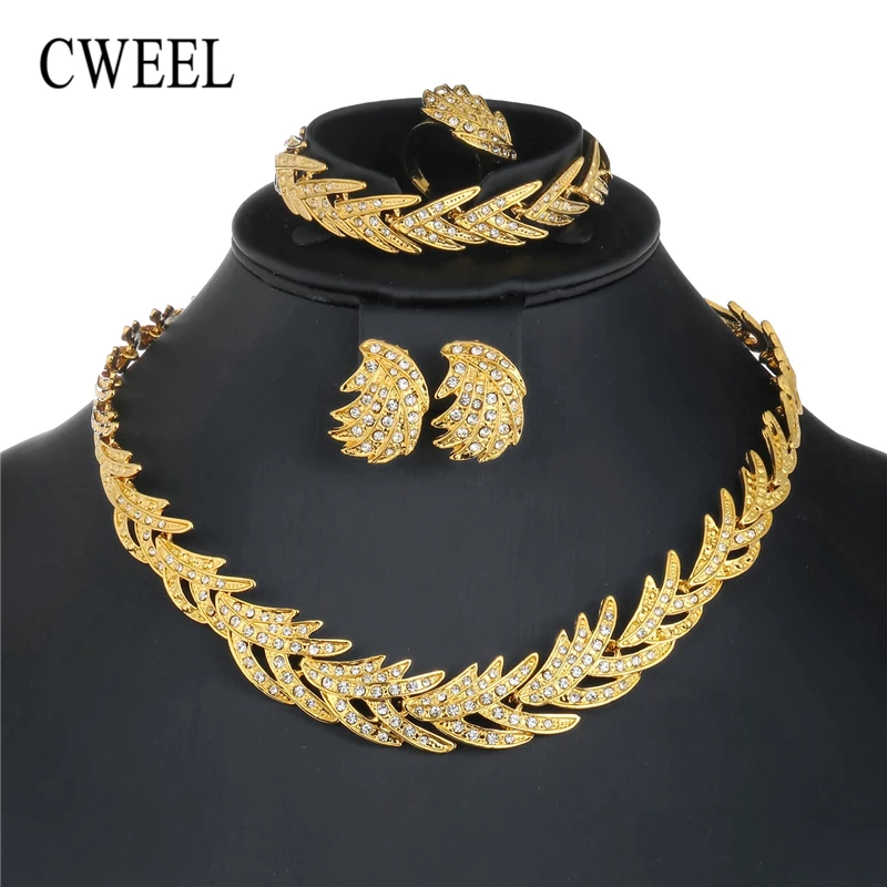 

CWEEL African Beads Jewelry Set Fashion Bridesmaid Jewelry Sets Women Egyptian Costume Jewelry Imitation Crystal Necklace Set