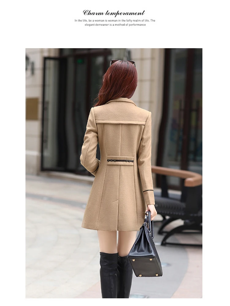 Осенне-зимнее Новое двубортное тонкое женское пальто средней длины с отворотом, модное шерстяное пальто, женские пальто, зима AL965