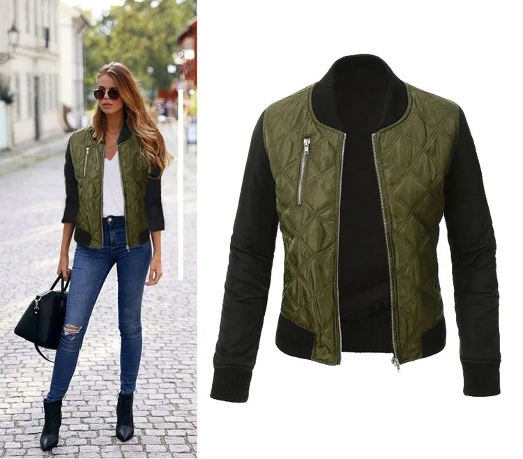 2017 Europe and the United States autumn and winter new solid color zipper jacket cotton jacket women jacket (3)