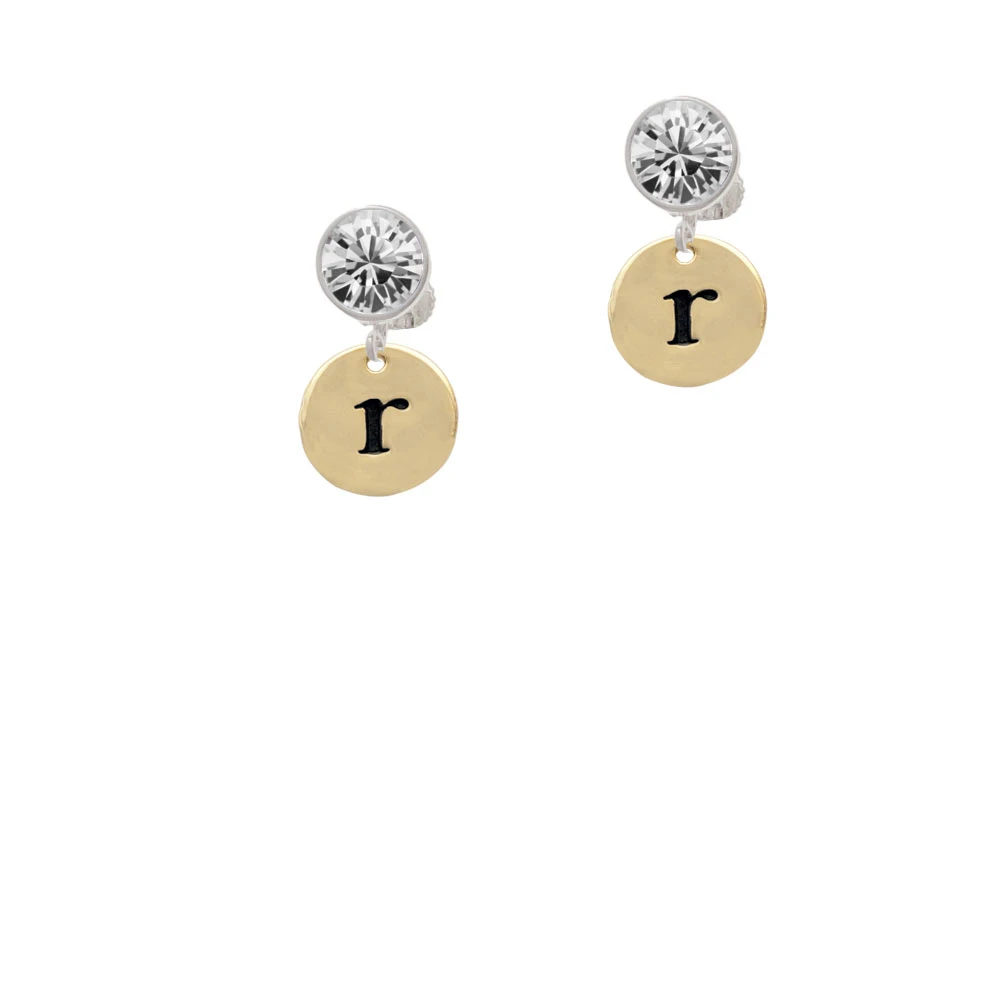 Gold Tone Disc 1/2'' Initial - r - Crystal Clip On Earrings (1)