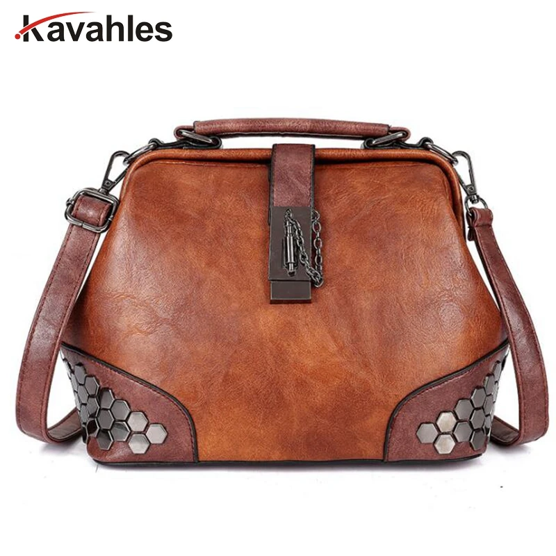 

Women Handbag PU Leather Doctor Bag Women Shoulder Bag Female Crossbody Handbag Lock Chain Rivets Girls Vintage Women Bag LW-272