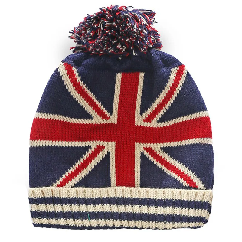

Baby Boy Girl Hat Cap UK United Kingdom National Flag Knitted Woolen Beanie Union Jack Style Autumn Winter for 1-3 Years Toddler