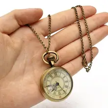 Винтажный бронзовый желтый циферблат Fob часы ожерелье кулон мужские подарочные часы цепь ожерелье кулон мужской подарок