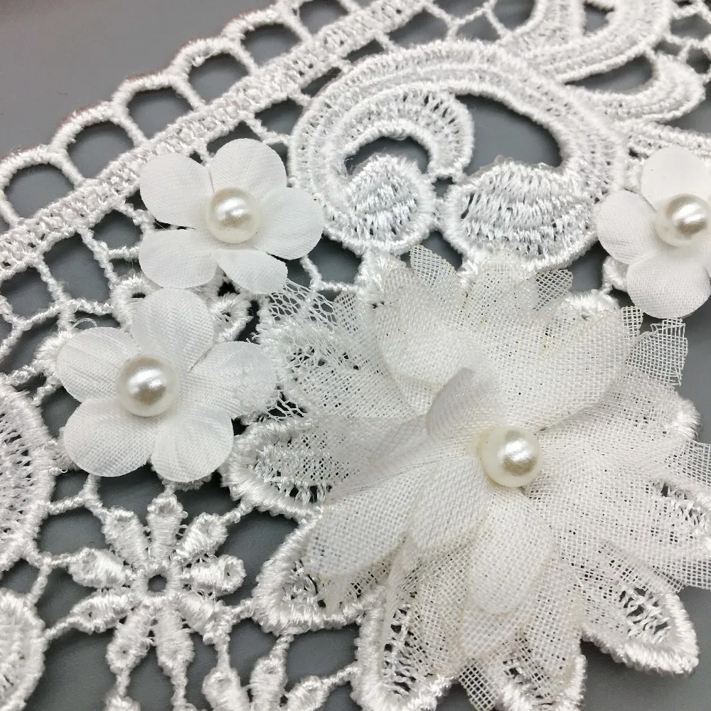 5x винтажная белая Цветочная жемчужина с отделкой кружевом по краям французская тканевая лента вышитая швейная ремесла для украшения свадебного платья