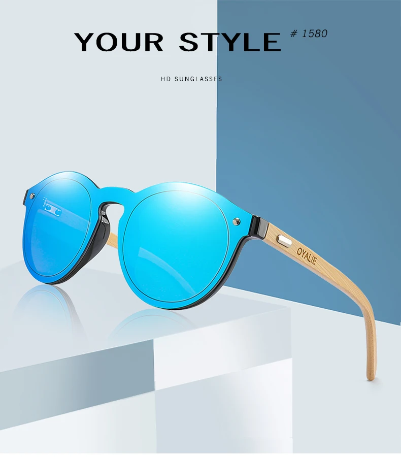 OYALIE деревянные очки для Для женщин мода круглый Брендовая Дизайнерская обувь UV400 зеркало линзы бамбуковые солнцезащитные очки для Для