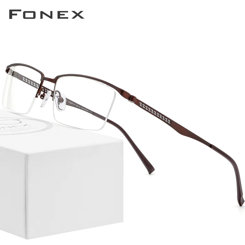 Оптические очки из сплава, оправа для мужчин, сверхлегкие квадратные очки для близорукости по рецепту,, мужские металлические полукорейские очки 9286 - Цвет оправы: Коричневый