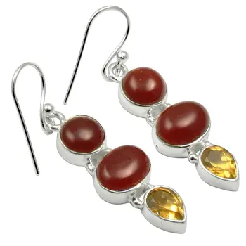 

Lovegem Genuine Carnelian & Citrine EARRINGS 925 Sterling Silver, 38 mm, AE1937