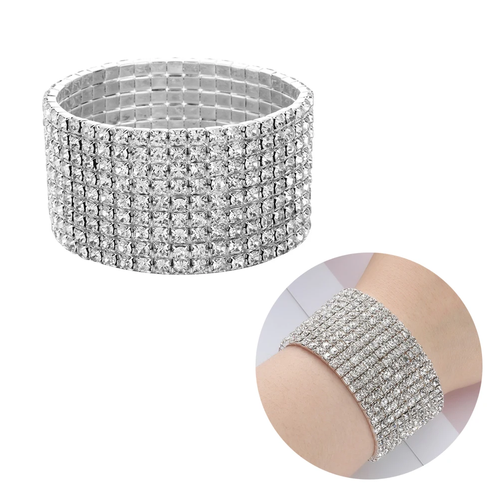

1Pcs 2019 New Shiny Bracelet for Women Crystal Rhinestone Stretch Bracelet Bangle Wristband Elastic Wedding Bridal Jewelry Gifts