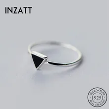 INZATT, настоящее 925 пробы, серебряное, геометрическое, черная эмаль, треугольник, OL, регулируемое кольцо, минималистичное, хорошее ювелирное изделие для женщин, вечерние, подарок