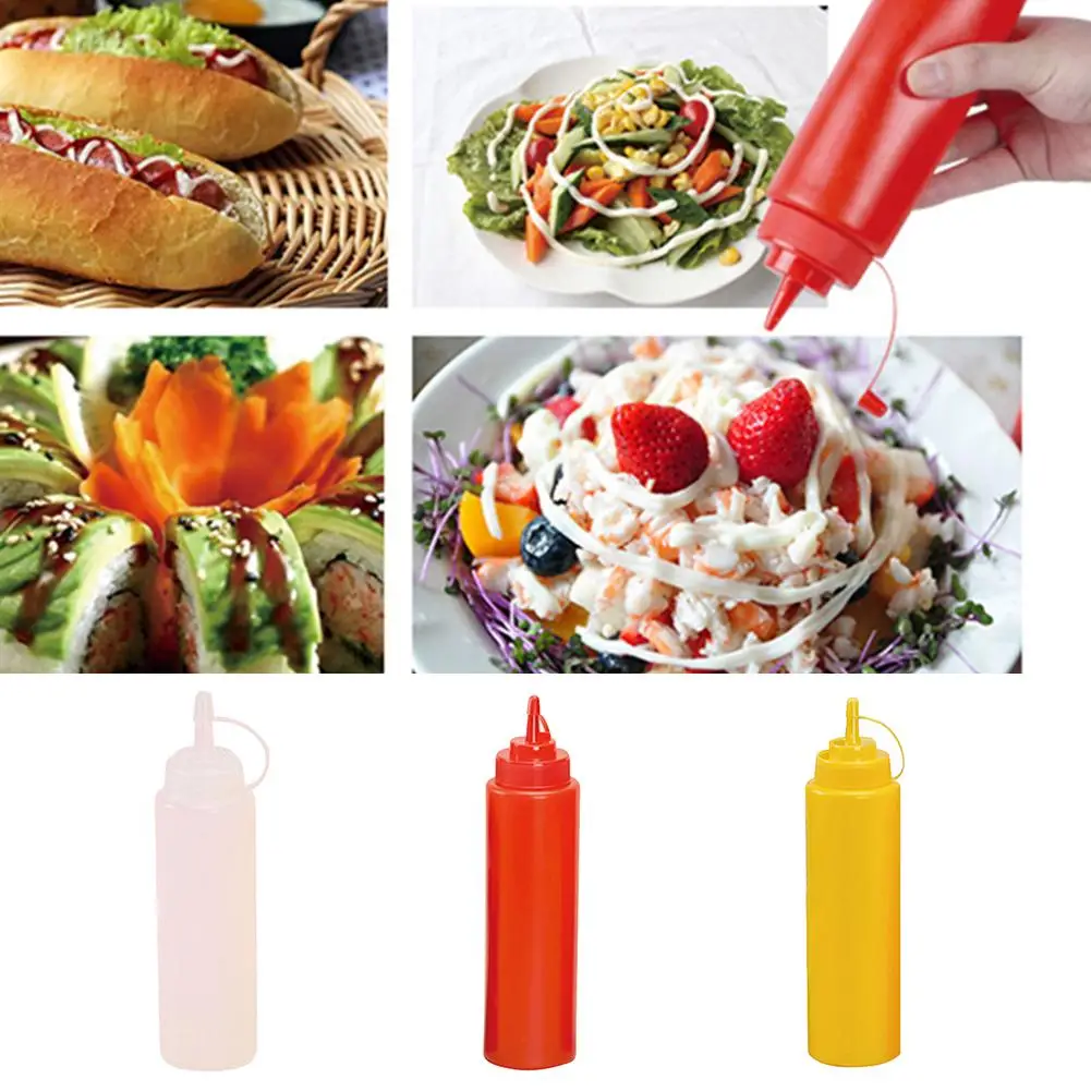 

Hot 8/12/16/24/32oz Kitchen Squeeze Bottle Condiment Sauce Vinegar Ketchup Dispenser