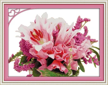 

Pink lily (2) Printed on Canvas DMC Counted Chinese Cross Stitch Kits printed Cross-stitch set Embroidery Needlework