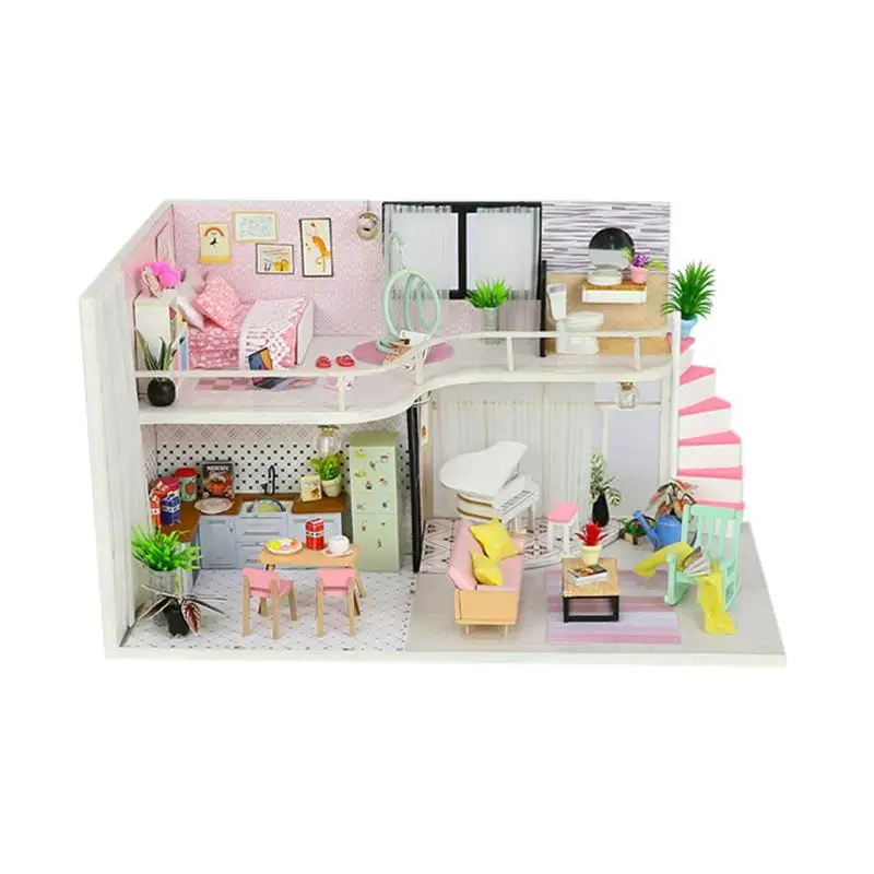 

Wooden DIY House Toy Assembly Building Model Miniature Dollhouse Handicraft