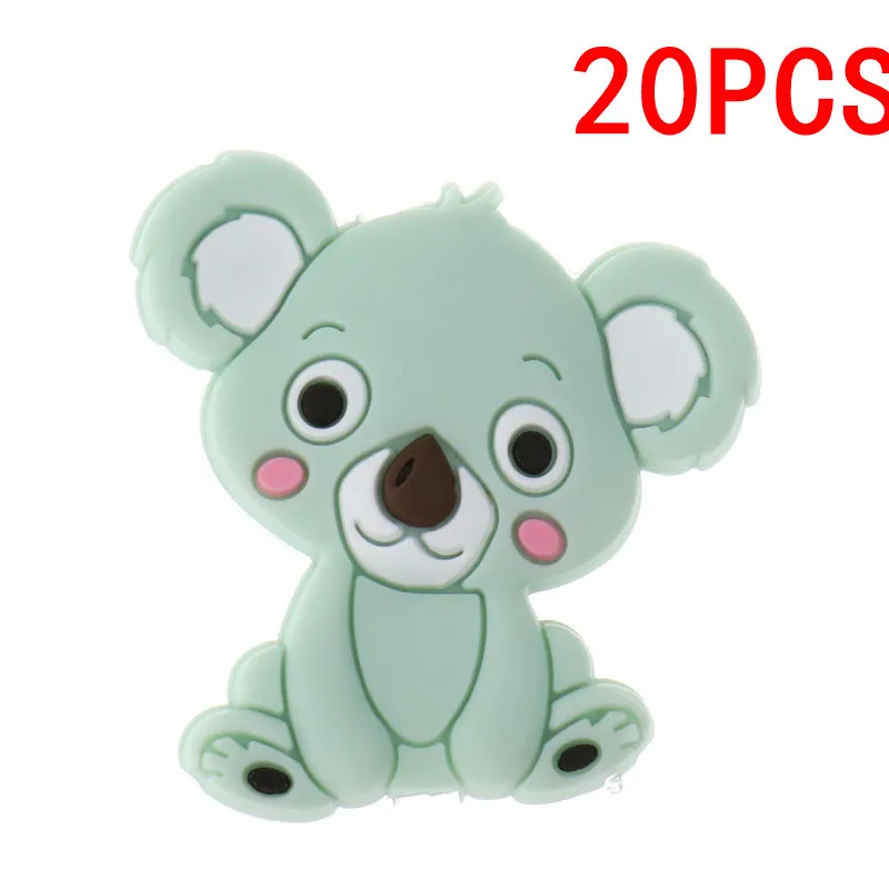 Koala-Mint Green 20 шт силиконовый Прорезыватель для зубов в форме единорога из бисера, животное, Bpa бесплатно, Детские Прорезыватели, ожерелье, сделай сам, ювелирное изделие, Детская соска, цепь, игрушка для душа, коала, лиса - Цвет: Koala-Mint Green