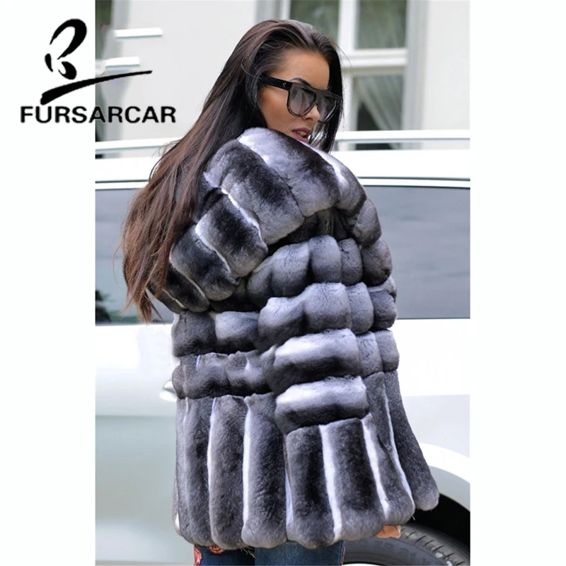 FURSARCAR роскошный Настоящий мех кролика пальто с теплым меховым капюшоном зимняя куртка с мехом кролика рекс для женщин Высокое качество шуба