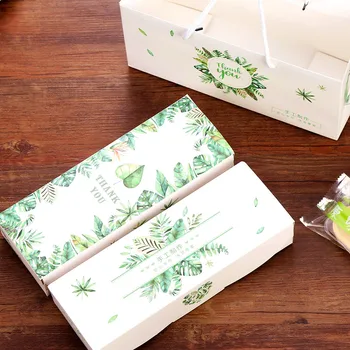 

10/20pcs Thank You Cookie Biscuits Candy Box Green Leaves Paper Gift Box Bag Wedding Gift Packaging Bag Birthday Party Supplies