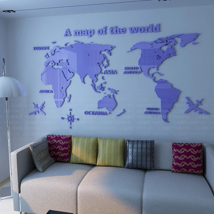 شحن مجاني خريطة العالم 3d كريستال الاكريليك ملصقات جدار التلفزيون جدار كنبة مكتب زخرفة خلفية DIY الفن جدار ديكور