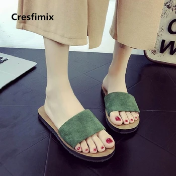

Cresfimix women fashion green spring & summer slip on flat slippers lady casual comfortable slippers female cool slides a2288
