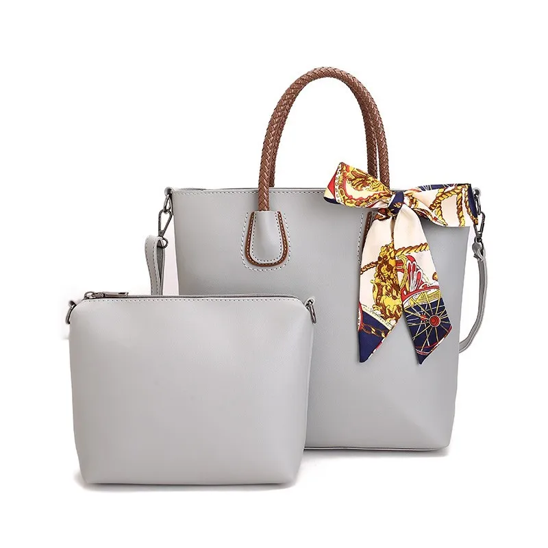 Однотонная женская сумка в комплекте с верхней ручкой, вместительная женская сумка, модная повседневная сумка на плечо, большая сумочка, женская сумка из искусственной кожи, сумки через плечо - Цвет: Серый