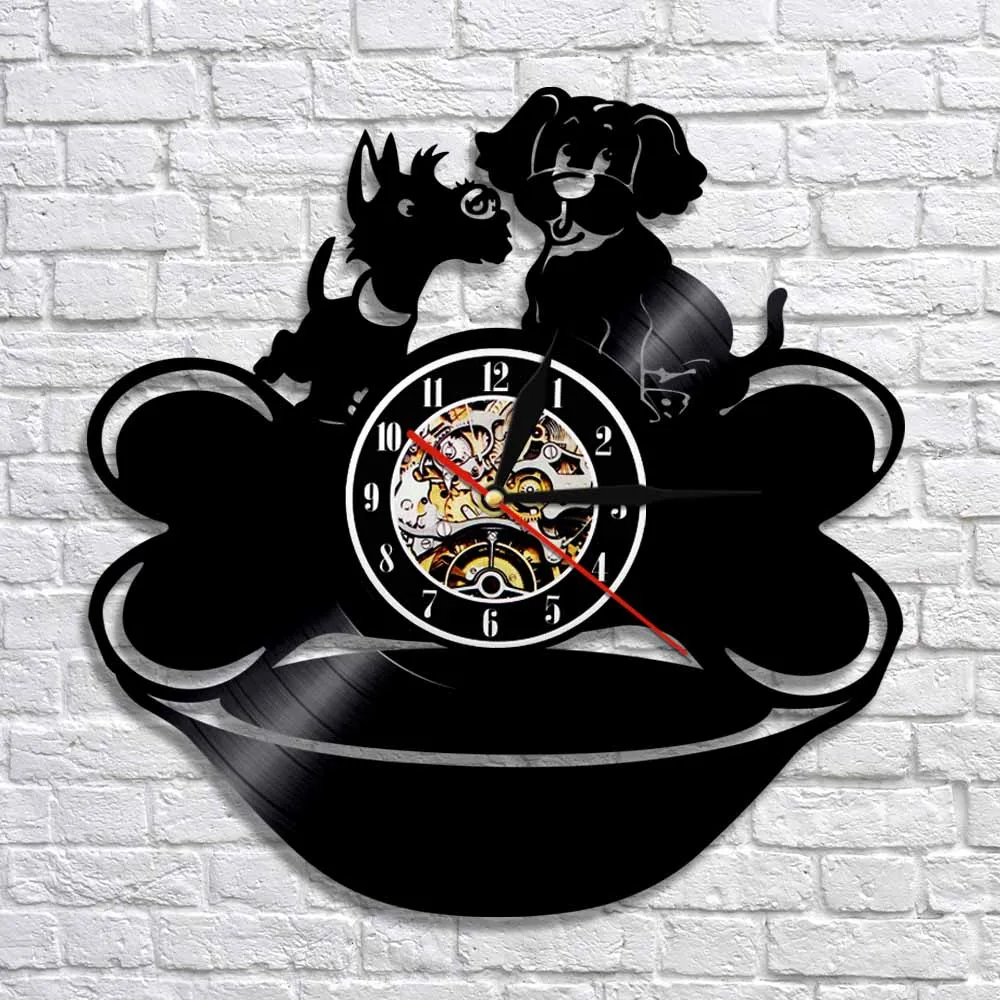 1Piece Dogs Wall Clock Cute Puppy Dogs Vinyl Time Clock Laser Etched LP