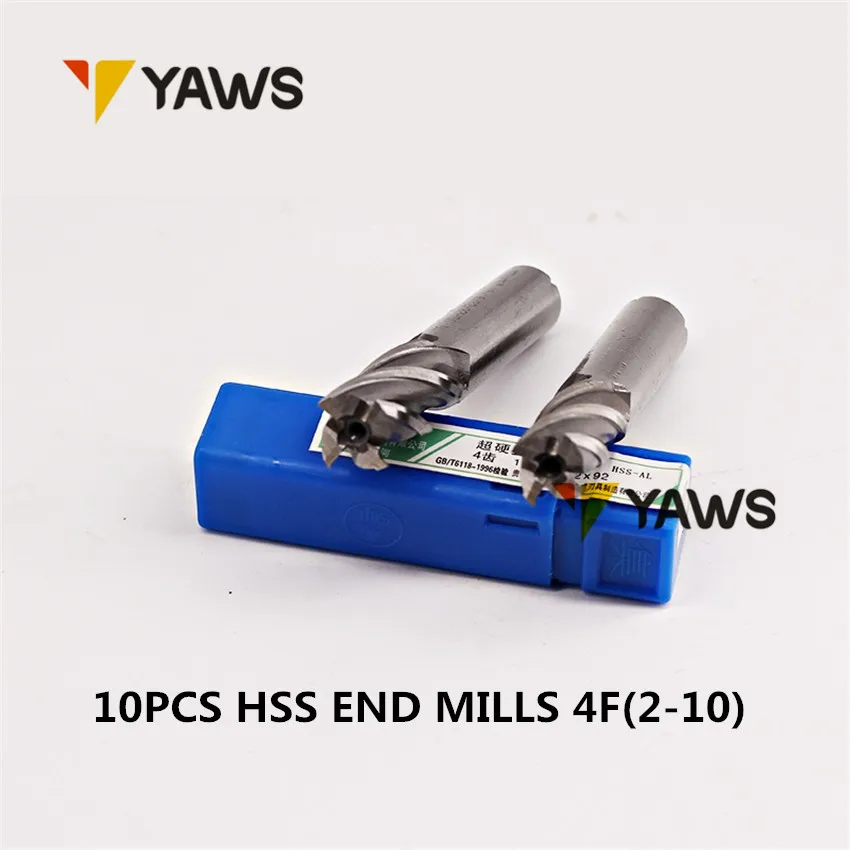 10Pcs SWT End Mills cutter HSS 4 Flute 2 10mm Diameter Milling Cutter