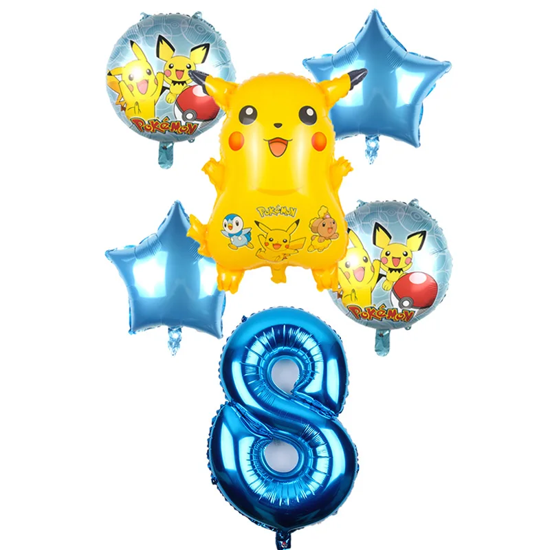 6 шт./партия, воздушные шары из фольги Покемон Пикачу, 32 дюйма, воздушный шар надувной шар, украшения для дня рождения, Детские шары - Цвет: blue