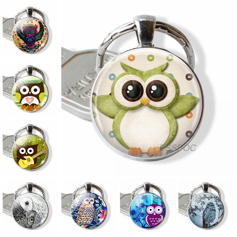 

Owl Jewelry Owl key rings Owl Key Chains Glass Gems Bag Pendant Christmas Gift for Women for Men