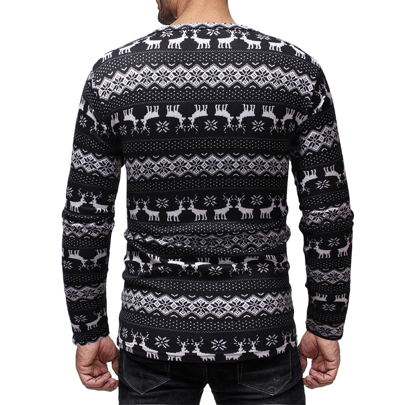 HEFLASHOR Classic Christmas Print Sweater Men Fashion O Neck Long Sleeve Pullover Men Casual Striped Pull Homme Knitted Sweaters