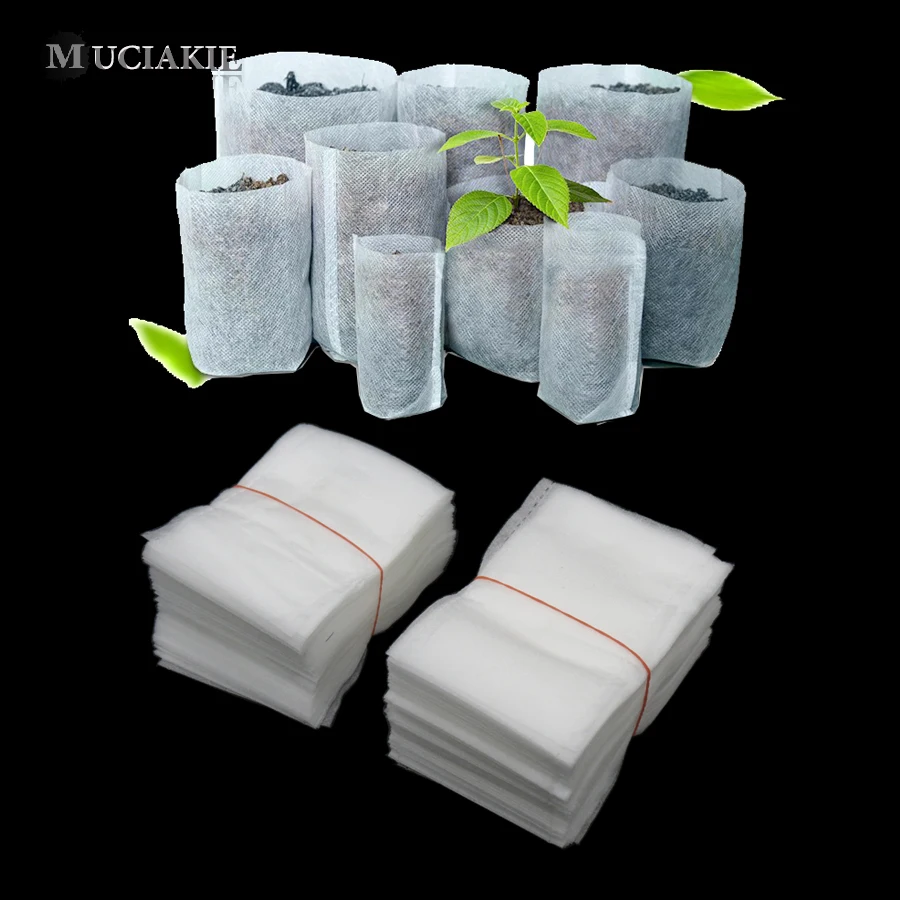 

100PCS Different Sizes Mixed Degradable Plant Non-woven Nursery Pots Seedling Raising Bag Plants Garden Supply