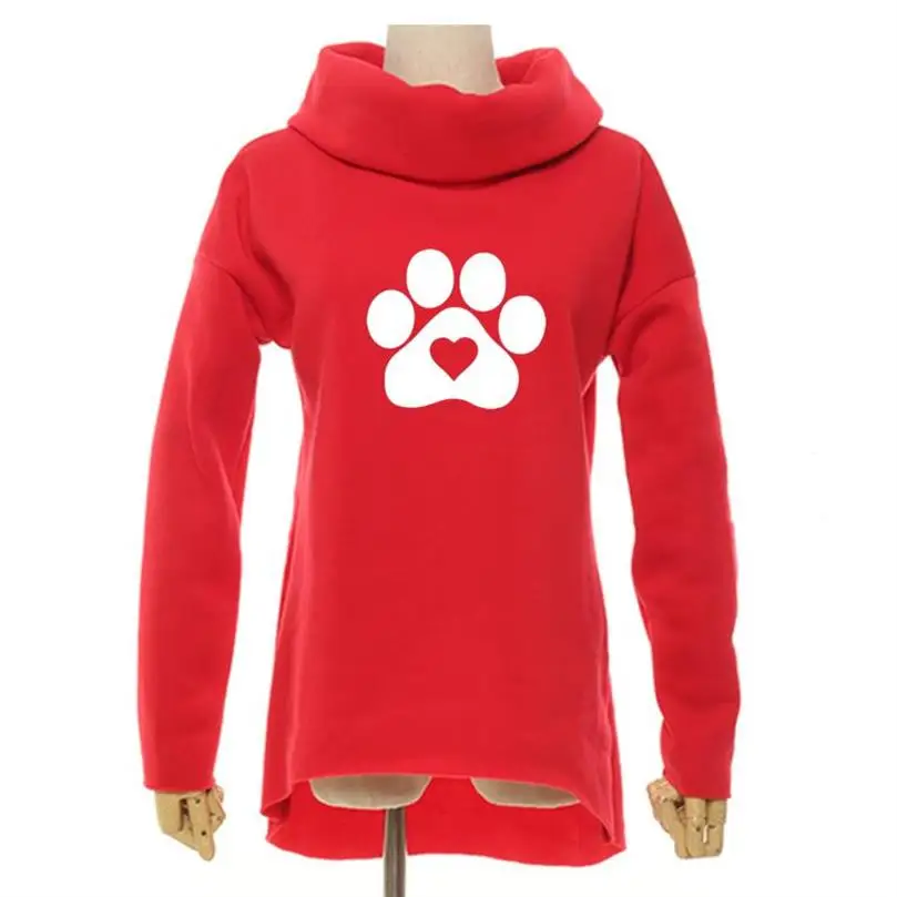Turtleneck Hoodies For Women Cat Dog Paw Heart Animal Print Hoodies Kawaii Tops Women Loose Pattern Girls Print And Sweatshirts