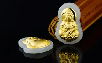 

Gold gold inlaid jade Guanyin Buddha pendant H113#
