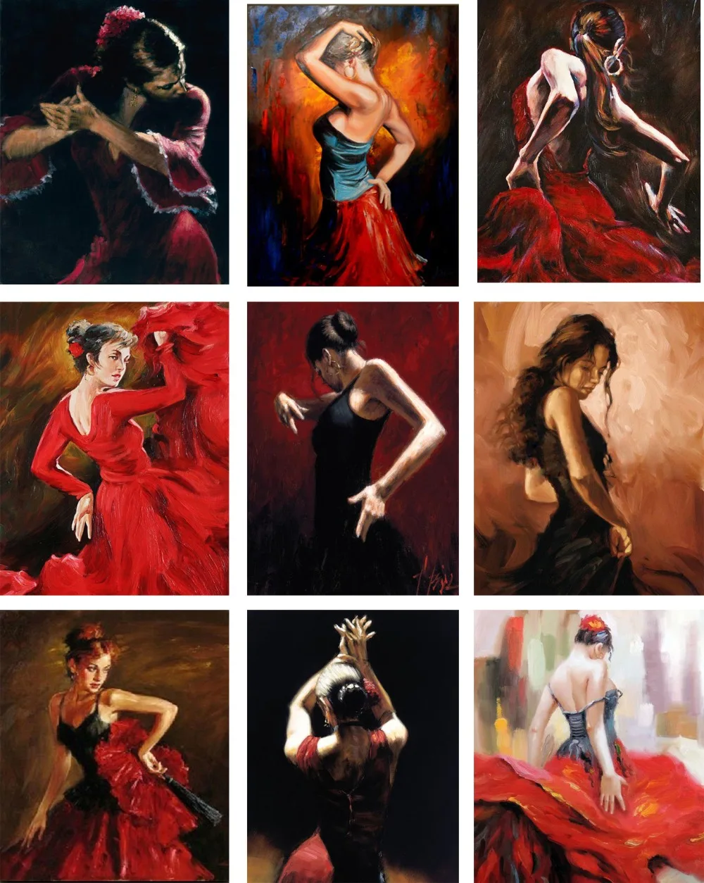 

Hand painted Canvas art oil paintings of beautiful woman Flamenco Dancer figure artwork Ballerina Female picture for wall decor