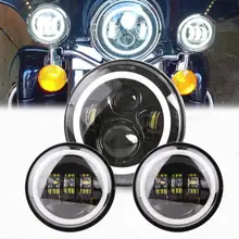 7 Inch Black Harley LED Headlight & DRL + 2x 4-1/2″ Fog Light Passing Lamps with DRL for Harley Motorcycle