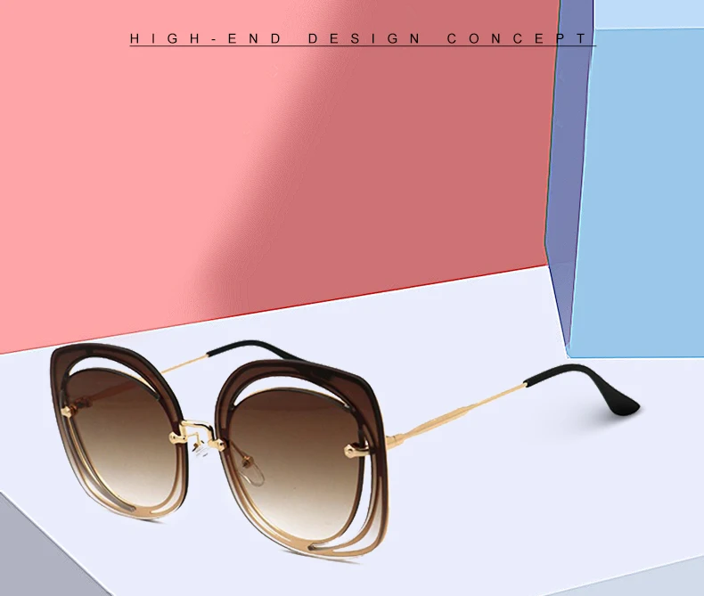Королевские женские солнцезащитные очки без оправы, фирменный дизайн, полые Солнцезащитные очки для женщин, кошачий глаз, розовые градиентные очки UV400 SS332