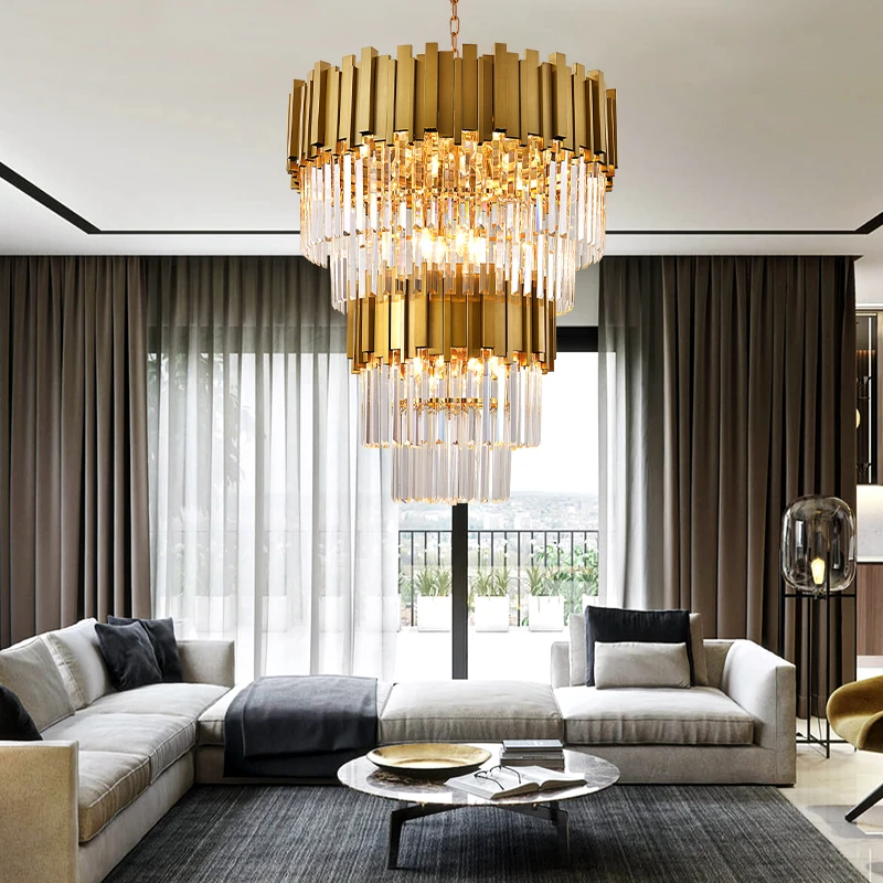 

Post Modern Duplex Building Villas Large Crystal Pendant Light Lounge Building Living Room Light Stair Hotel Long Pendant Lights