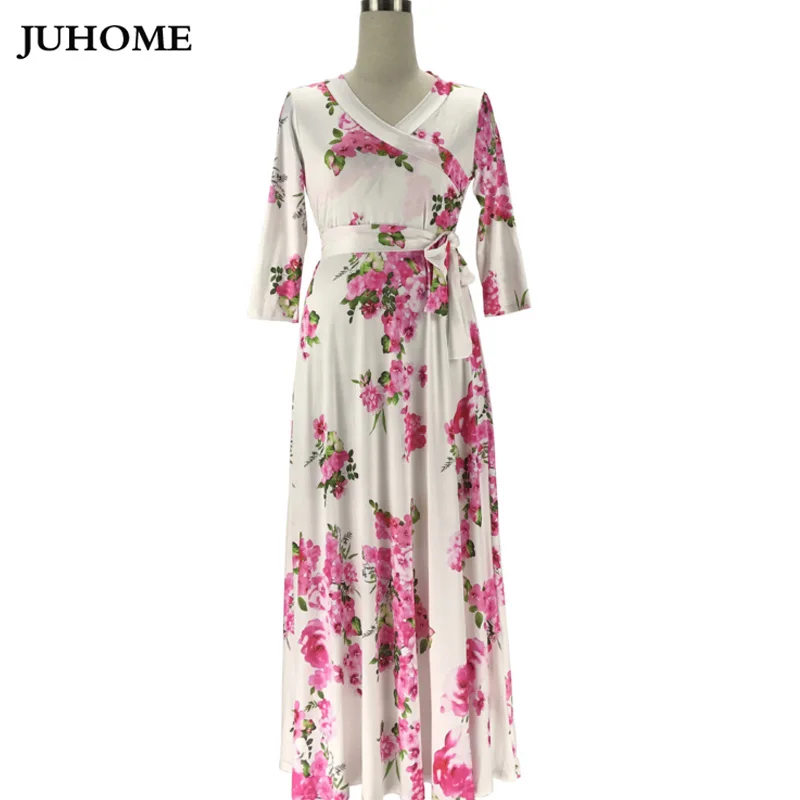 Платье макси с длинным рукавом пляжная одежда boho Туника femininos vestidos Осень цветочный принт модное Цветочное платье длинное сексуальное платье