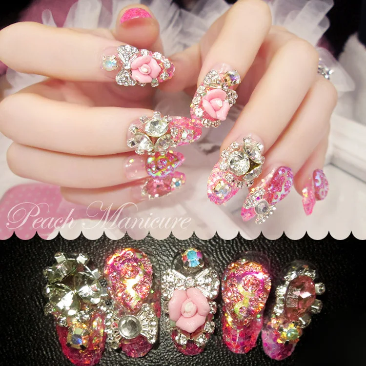2016 new with flowers fake nail drill nail plate Flash chip Fake nails