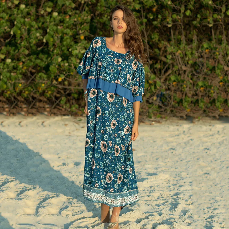

Beach Cover Ups Tunic Cape On Swimsuit Tunics For The Pareo Mesh Up Women Wish2019 Leisure Flower Print Fake Ruffled Dress