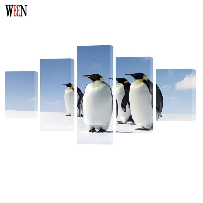 

WEEN Framed 5Pcs Animal Large Penguin Wall Pictures For Living Room HD Printed Modern Cuadros Decoracion Poster 2017 Art